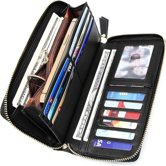 Wristlet Wallets for Women PU Leather RFID Blocking Zip Around Long Phone Clutch - Picture 4 of 6